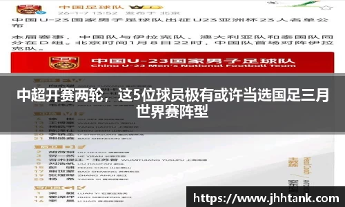 中超开赛两轮，这5位球员极有或许当选国足三月世界赛阵型